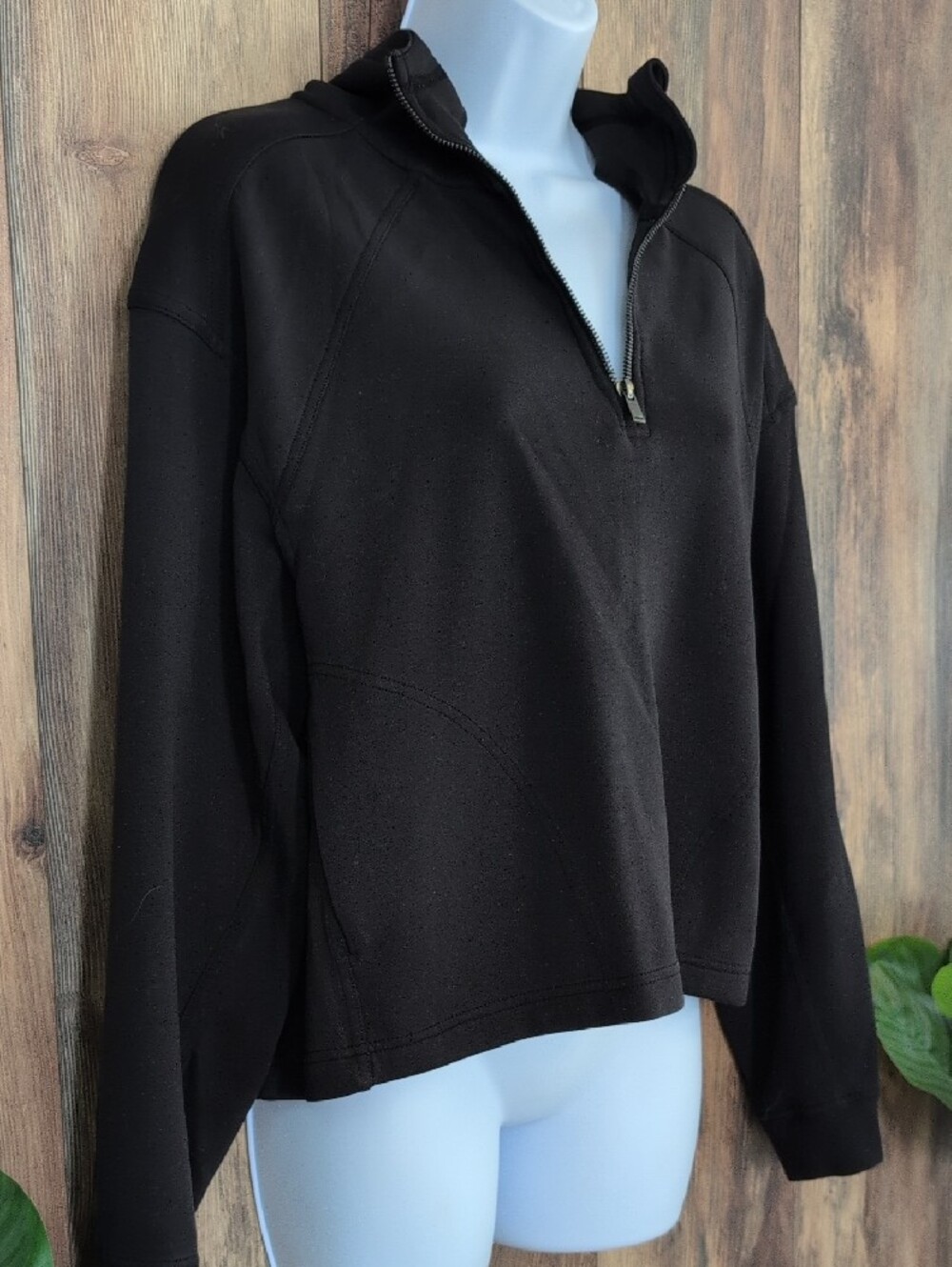 Avia Black 1/4 Zip Pullover Hooded Cropped Sweatshirt Hoodie L        T189